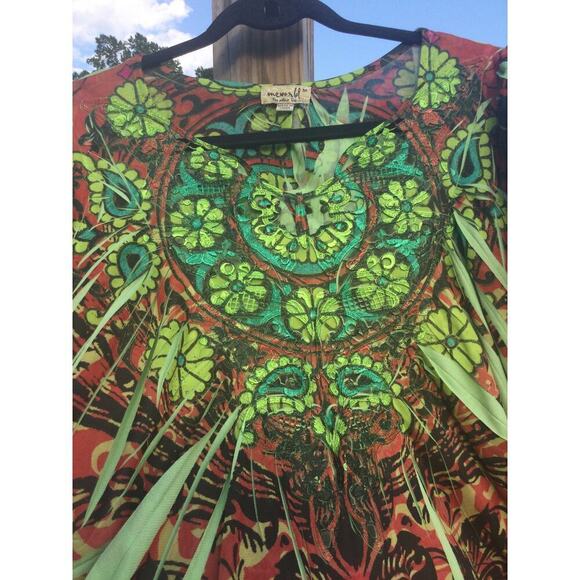 One world Womens Top Size Medium Burnout Fairy Grunge Green Brown Lace Flower - Picture 6 of 13